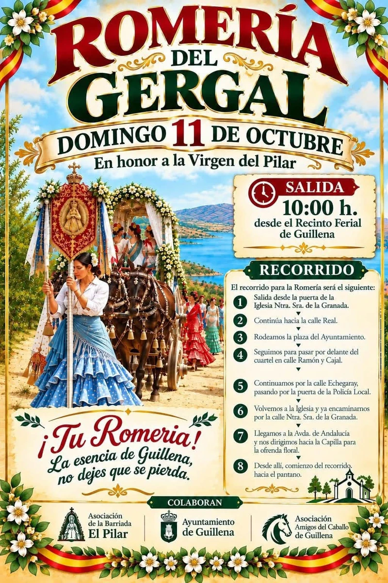 Poster for the 2026 Romería del Gergal in honour of Our Lady of the Pillar