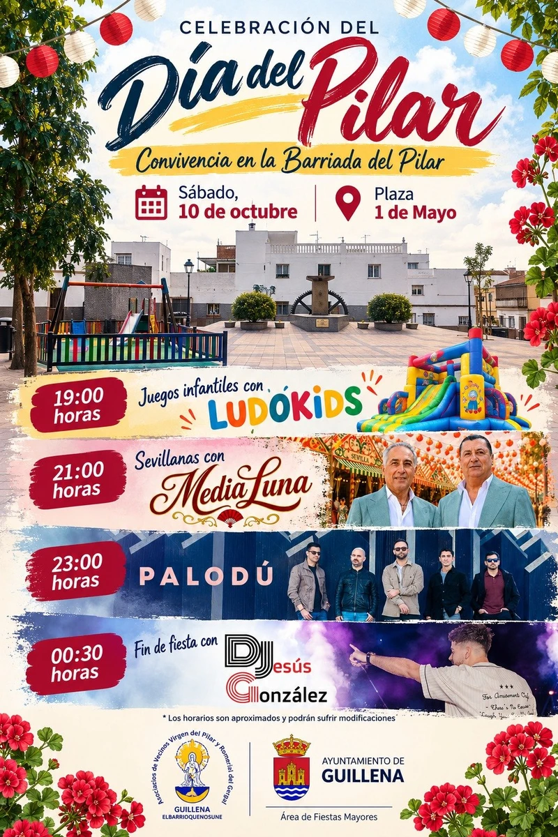 Poster for the Pilar Day community gathering in Guillena's Pilar neighbourhood