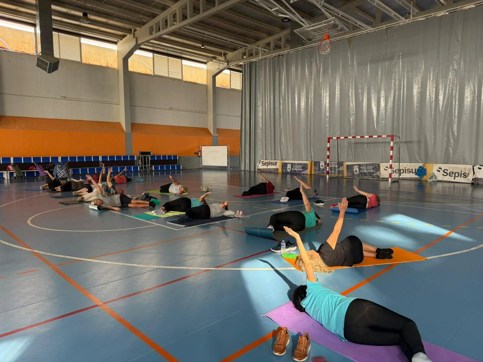 Older residents during a Pilates session at Guillena’s sports hall