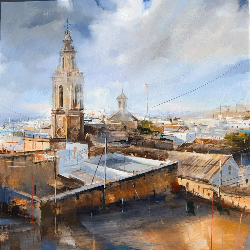 First-prize painting: view of Osuna with its tower at sunset