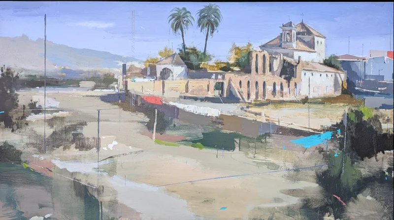 Third-prize painting: a corner of Osuna with palm trees