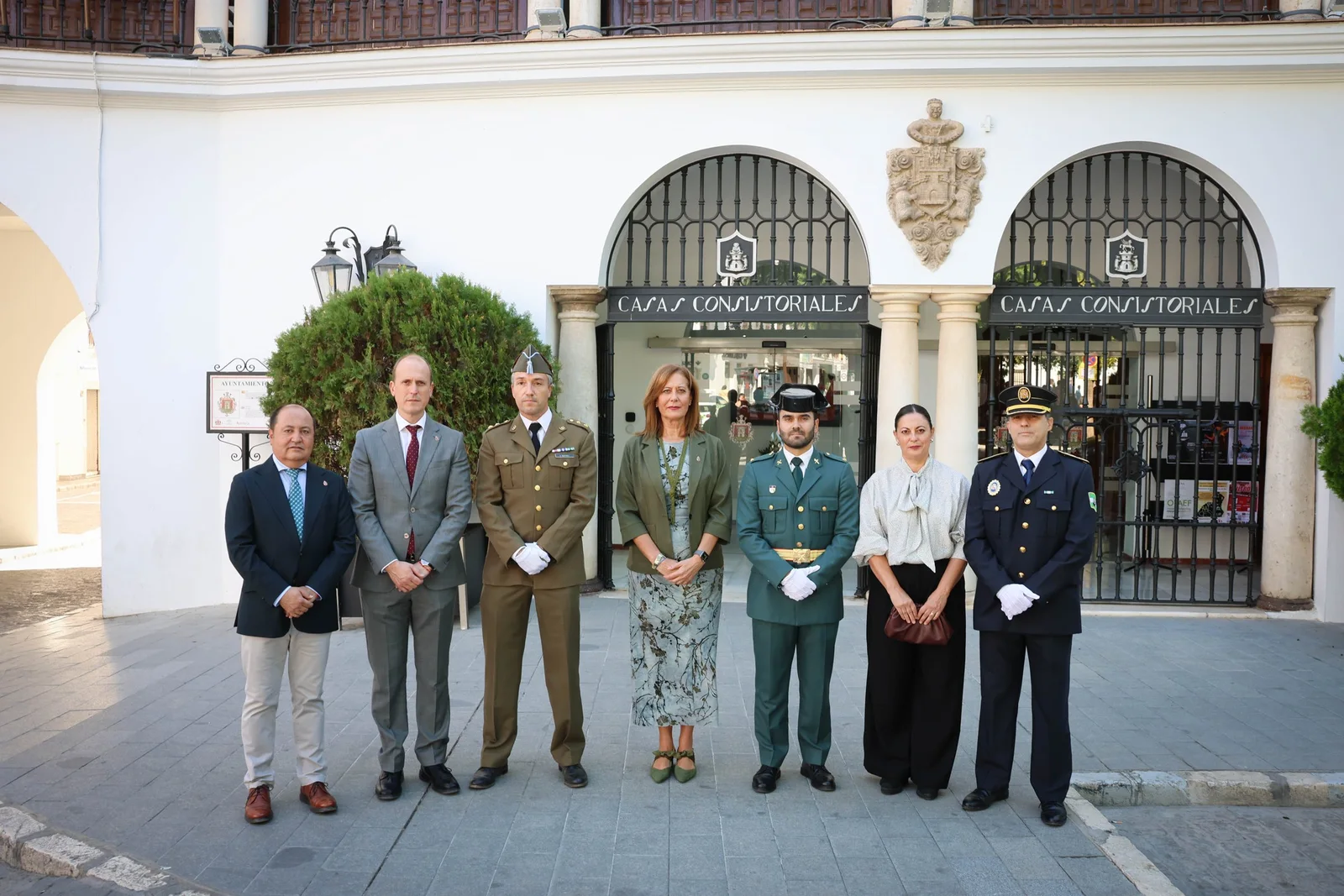 Civil authorities and Civil Guard officers in Osuna's Plaza Mayor on 12 October