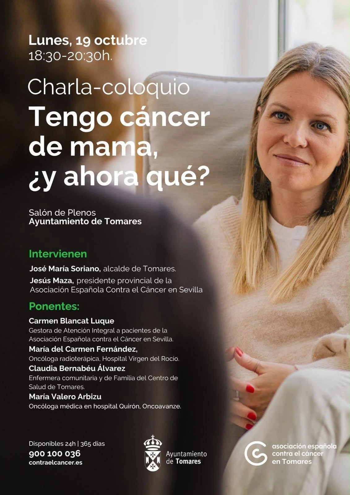 Poster for the discussion I have breast cancer, what now? in Tomares on 19 October