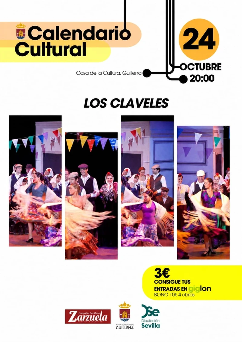 Poster for the zarzuela Los Claveles at Guillena's Casa de la Cultura, 24 October